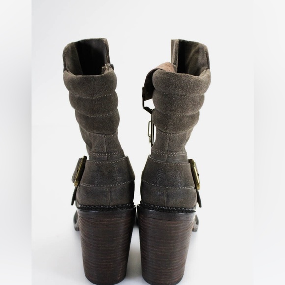 NWB JEAN MICHEL CAZABAT BROWN SUEDE GOLD BUCKLE ANKLE BOOTIE CHUNKY HEEL 9 - Picture 8 of 8